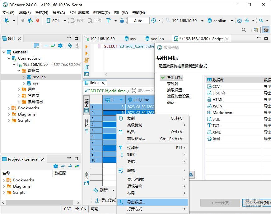 dbeaver sql查询结果导出