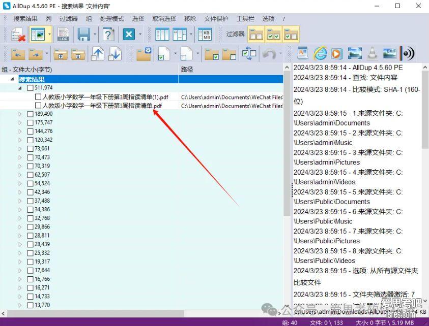 AllDup Portable 重复文件查找结果