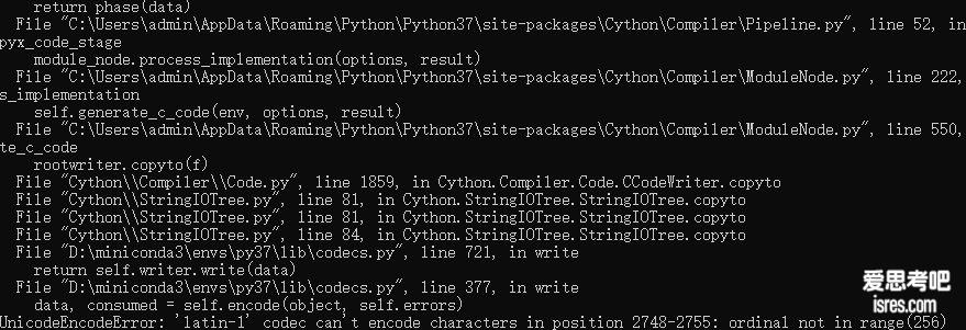 生成pyd报错UnicodeEncodeError: 'latin-1' codec can't encode characters in position 2748-2755: