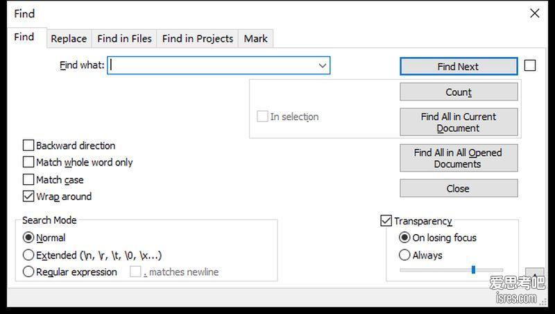 Notepad++ 查找对话框
