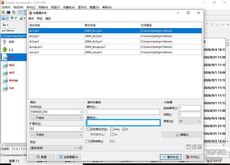 Double Commander 批量重命名窗口,掩码实时预览